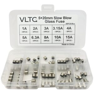 VLTG Glaszekering 5x20mm - Buiszekering - Traag (T) - 1A t/m 15A - Zekeringset 50 stuks