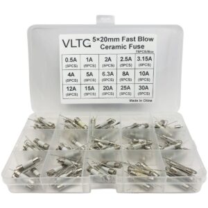 VLTG Keramische Zekering met Soldeerdraad 5x20mm - Snel (F) - 0.5A t/m 30A - Zekeringset 75 stuks