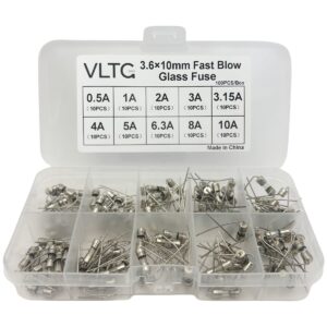 VLTG Glaszekering met Soldeerdraad 3.6x10mm - Buiszekering - Snel (F) - 0.5A t/m 10A - Zekeringset 100 stuks