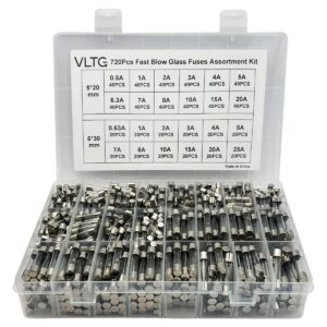 VLTG Glaszekering 5x20mm + 6x30mm - Buiszekering - Snel (F) - 0.5A t/m 25A - Zekeringset 720 stuks