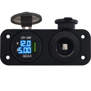 ProRide 12V USB Autolader Inbouw met Voltmeter/Ampèremeter - QC3.0 - met 12/24V Sigaretten stopcontact