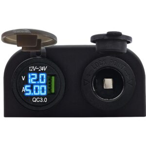ProRide 12V USB Autolader Opbouw met Voltmeter/Ampèremeter - QC3.0 - met 12/24V Sigaretten stopcontact