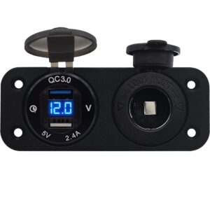 ProRide 12V USB Autolader 2 Poorten Inbouw met Voltmeter - 5V/2.4A - DS2114B - met 12/24V Sigaretten stopcontact - Blauw
