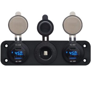 ProRide 12V USB Autolader 2 Poorten - 45W/QC3.0 - Voltmeter en 12V/24V Sigarettenplug - Drievoudig inbouw