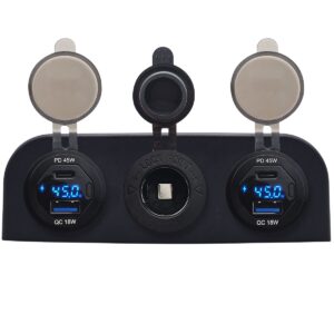 ProRide 12V USB Autolader 2 Poorten - 45W/QC3.0 - Voltmeter en 12V/24V Sigarettenplug - Drievoudig opbouw