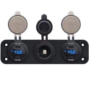 ProRide 12V USB C Autolader 2 Poorten - 45W/QC3.0 - Voltmeter en 12V/24V Sigarettenplug - Drievoudig inbouw