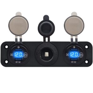 ProRide 12V USB Autolader 2 Poorten - QC3.0 - Voltmeter en 12V/24V Sigarettenplug - Drievoudig inbouw