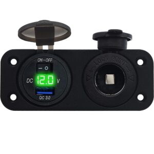 ProRide 12V USB Autolader Inbouw met Schakelaar/Voltmeter - 5V/2.4A - met 12/24V Sigaretten stopcontact - Groen