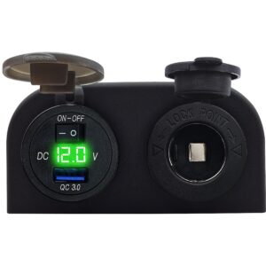 ProRide 12V USB Autolader Opbouw met Schakelaar/Voltmeter - 5V/2.4A - met 12/24V Sigaretten stopcontact - Groen