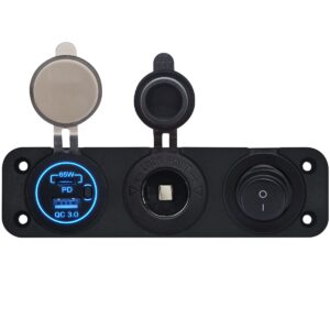 ProRide 12V USB Autolader 2 Poorten - 65W/QC3.0 - Drievoudig inbouw paneel - Sigaretten stopcontact en Schakelaar