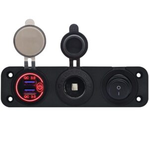 ProRide 12V USB Autolader 2 Poorten - QC3.0 - Drievoudig inbouw paneel - Sigaretten stopcontact en Schakelaar
