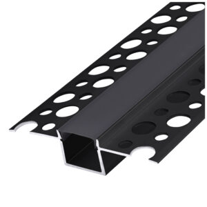 Kobi Aluminium LED-stripprofiel - Inbouw - 1 meter - Zwarte afdekkap - Zwart - Voor LED-strips tot 12mm